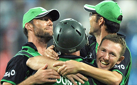 Jubilant Ireland players celebrate a historic world cup win: photo courtesy of BBC Sport